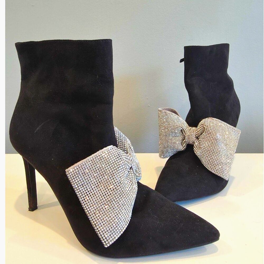 Aminah Abdul Jillil X INC Girlie Show Rhinestone Bow Booties Black Size 9.5